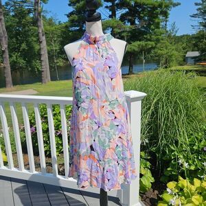 Lulus Tied Back To You Lavender Multi‎ Floral Print Mini Shift Dress Size M